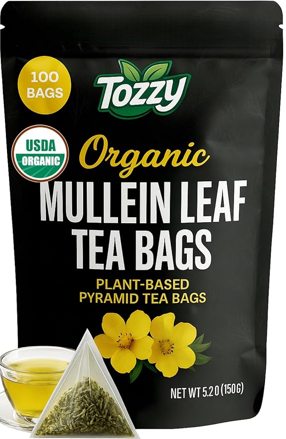Tozzy Organic Mullein Tea – 100 Count, Plant-Based Pyramid Tea Bags | Supports Lung Health & Respiratory Wellness - Bloomnest