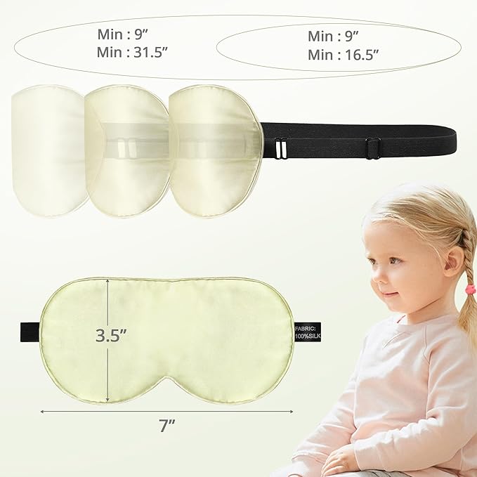 Kids Sleep Mask Eye Cover, 100% Real Natural Pure Silk Eye Mask with Adjustable Strap, Blindfold Kids Eye Mask for Sleeping, Eye Shade for Boys Girls and Adult, Pressure-Free Comfort (Light Green) - Bloomnest