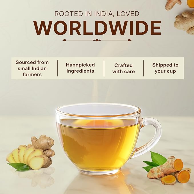 Tealeaf & Co. Turmeric Ginger Herbal Tea - Organic Ginger Turmeric Tea Bags with Fresh Herbs and Spices - Low Caffeine & Gluten Free - 100 Teabags (7.055oz/200gm) - Bloomnest