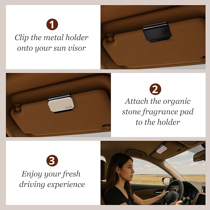 Car Air Freshener - Stone Air Freshener - Car Odor Eliminator for Visor Clip- Natural Scent Starter Kit, Vehicle Scent Diffuser for Cabin, Truck & SUV (Teak) - Bloomnest