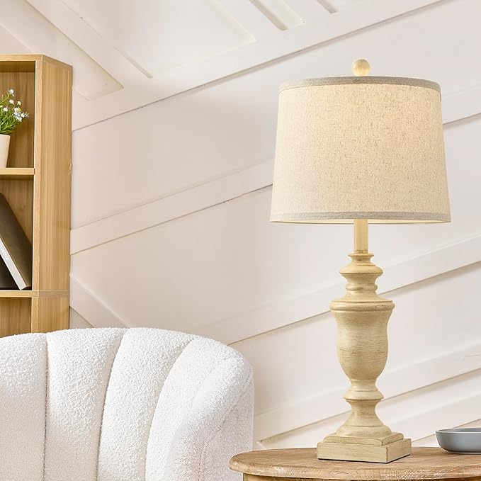 27.5" Vintage Farmhouse Table Lamps Set of 2 Bedside Lamp, 3 Way Dimmable Bedroom Lamps with 2 USB Ports +AC Outlet Touch Nightstand Lamp Rustic Lamp (Rotary-Antique Beige) - Bloomnest