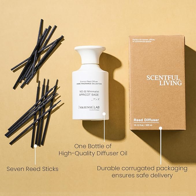 M&SENSE Reed Diffuser Set, 10.14 oz Non Toxic Reed Diffuser Apricot Sage Scented Home Fragrance Aromatherapy Diffuser for Bedroom Bathroom Office Home Decor Housewarming Gift