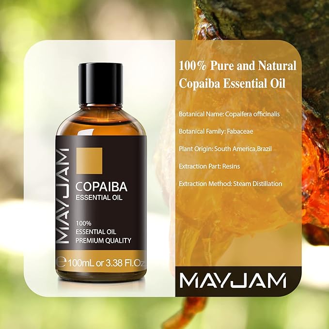Copaiba Essential Oil, MAYJAM Pure Essential Oils for Diffusers, 3.38FL.OZ/100ML Large Volume Copaiba Oil with Premium Glass Dropper MAYJAM