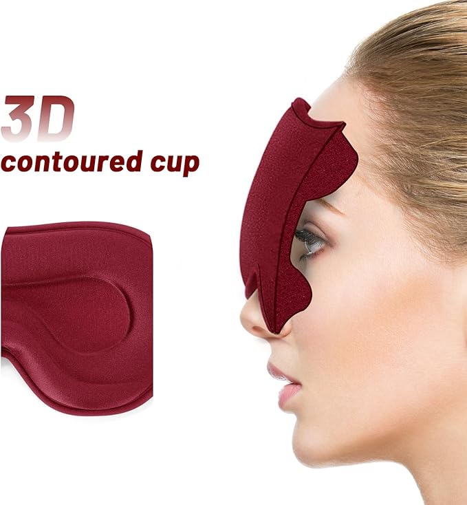 Sleep Eye Mask for Men Women, Lash Extensions 3D Sleeping Mask, Travel Blackout Night Blindfold Eye Shade Cover with Adjustable Strap (Red-3D) - Bloomnest