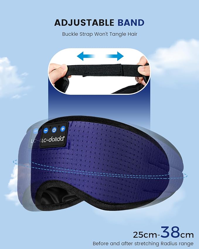 LC-dolida Sleep Headphones, Sleep Mask Bluetooth Wireless Music Eye Mask, Sleeping Headphones for Side Sleepers Sleep Mask with Bluetooth Headphones Ultra-Thin Stereo Speakers Perfect for Sleeping - Bloomnest