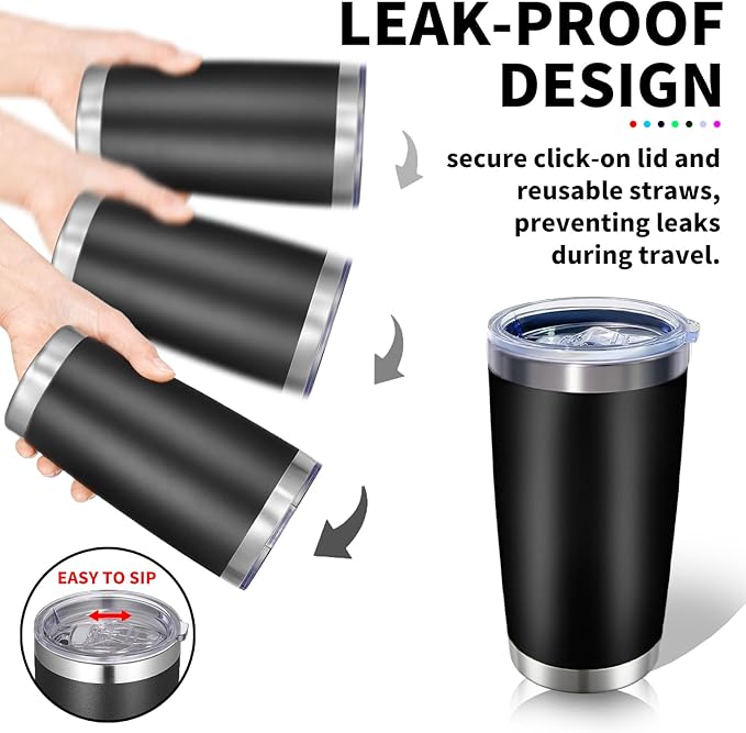 1 Pack 20oz Stainless Steel Tumbler with Lid, Leakproof Double Wall Travel Mug for Hot/Cold Drinks, Home Office Outdoor Party Use, Durable Powder Coated Insulated Cup/Black - Bloomnest