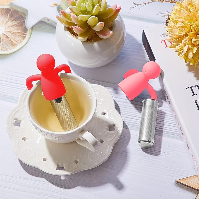 2 Pieces Tea Infuser for Loose Tea Cute Fine Mesh Tea Strainer Stainless Steel Tea Filter Ball Tea Diffuser Steeper for Teacups Teapots (Pink, Red)