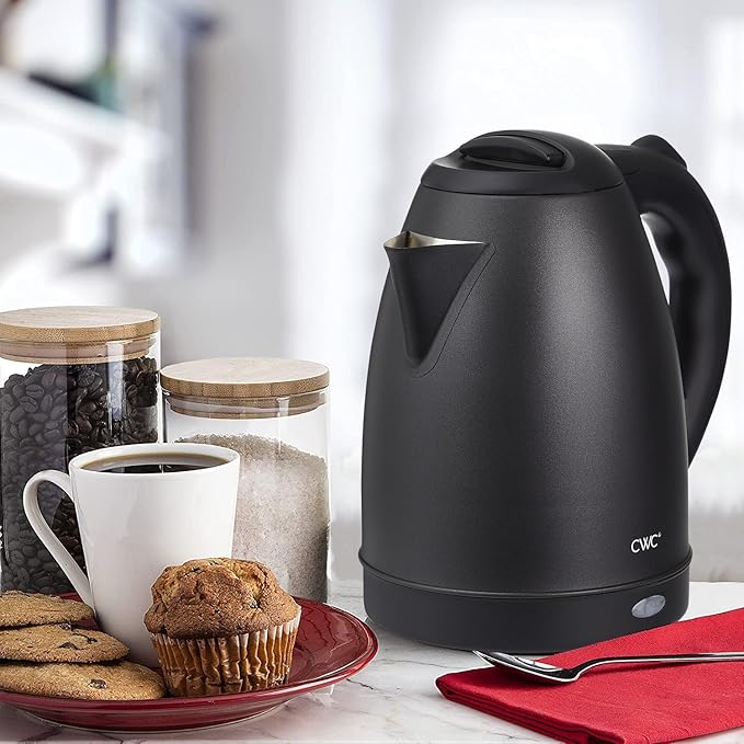 COOK WITH COLOR Electric Kettle - Rapid Boil, Sleek Design, and Safety Features - Great for Quick and Easy, Stainless Steel Black, 1.7 Liters - Bloomnest