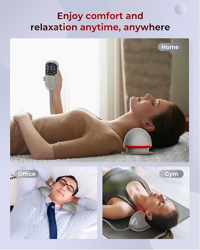 Heated Neck Stretcher with Red Light Therapy, Wireless Cervical Traction Device for TMJ Pain Relief and Shoulder Relaxer, Neck Traction Massager Pillow for Home/Office Used - Bloomnest