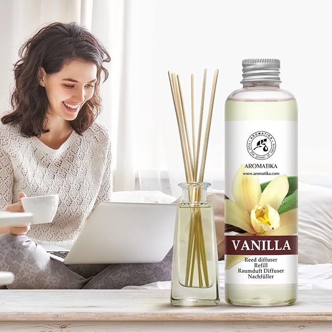 Vanilla Diffuser Refill w/Natural Essential Vanilla Oil 6.8 Fl Oz - Intensive - Fresh & Long Lasting Fragrance - Reed Diffuser Oil Refill Vanilla - for Aromatherapy - SPA - Home - Office - Fitness - Bloomnest