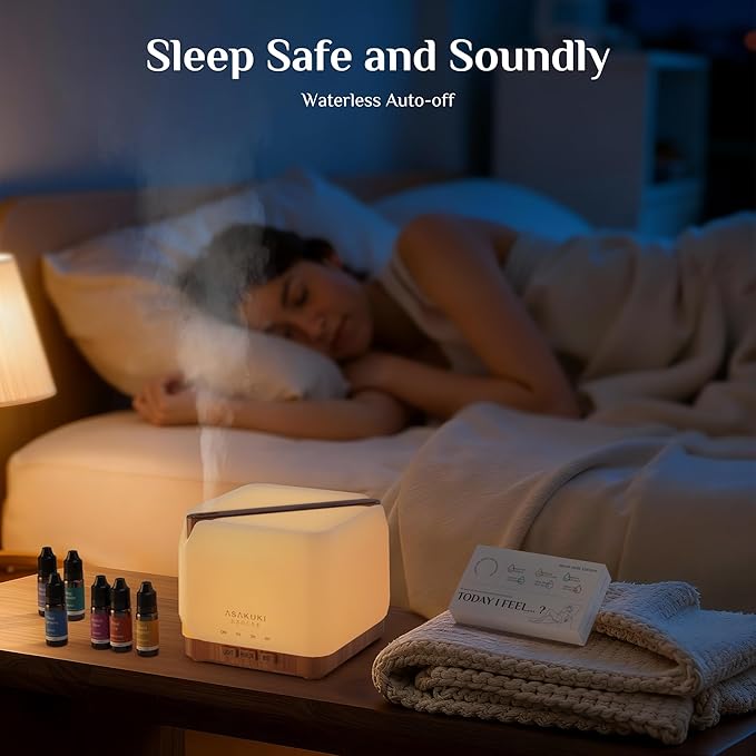 ASAKUKI Essential Oil Diffuser 700ml, Ultrasonic Aromatherapy Humidifier with Top 6 Essential Oils Set, 7 LED Colors, Timer & Auto-Off, Large Room Diffuser - Bloomnest
