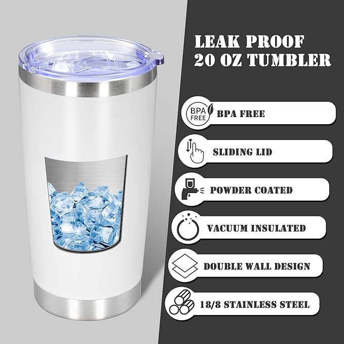20 oz Tumbler with lid Double Wall Vacuum Insulated Tumblers Stainless Steel Coffee Mug Travel Coffee Tumbler Powder Coated Tumbler Cup Keep Hot&Cold - (White 6 Pack) - Bloomnest