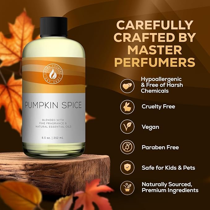 Aroma Country Pumpkin Spice Diffuser Oil - Luxury Essential Oils for Diffuser Refill & Air Freshener Room Spray, Long-Lasting, Natural Home Fragrance for Diffusers & Machines (4 Fl Oz) AromaCountry