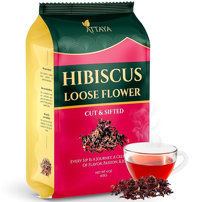 Attaya Natural Hibiscus Loose Flowers, Cut & Sifted 4oz | 100% Pure, Dried, Caffeine-Free | Antioxidant-Rich for Wellness & Relaxation. - Bloomnest