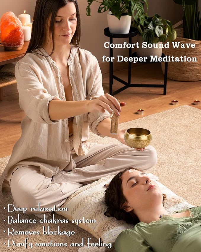 Tibetan Singing Bowls – Hand-Hammered in Nepal, Authentic Meditation Sound Bowls for Yoga, Chakra Healing, Mindfulness & Spiritual Self-Care Gifts for Women
