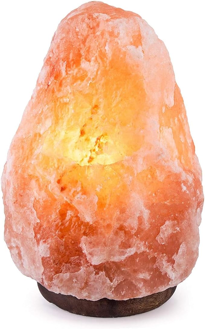 Needs&Gifts Himalayan Salt Lamp with Natural Himalayan Crystal Rock, Hand Crafted Wooden Base from Foothills of The Himalayas, Home Decor, Night Light & Gifts