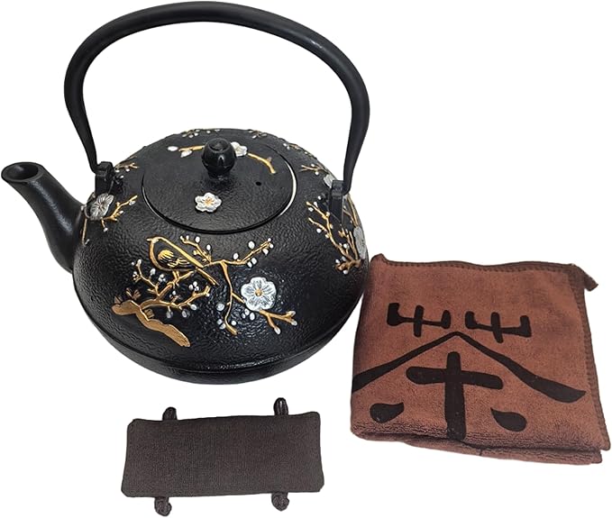 Cast Iron Teapot SECHUDO Teapot for Stovetop Safe Coated with Enameled Interior,Japanese Beautiful Tea Kettle with Stainless Steel Infuser for Loose Tea (60.9oz Plum Blossoms and Bird Pattern) - Bloomnest