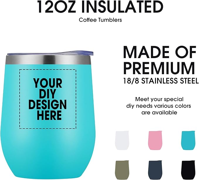Personalized Custom Wine Tumbler Print in USA 12oz Stainless Steel Travel Coffee Cup with Lid & Straw Double Wall Insulated Mug with Colorful Text Logo Photo - Bloomnest