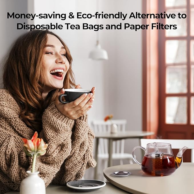 Reinmoson Tea Strainers for Loose Tea, Extra Fine Mesh Tea Infuser, 304 Stainless Steel & Updated Slim Threaded Lid, Loose Leaf Tea Steeper for Black Tea, Rooibos, etc - Bloomnest