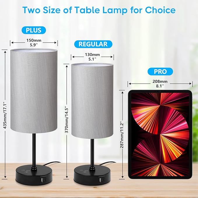 Unicozin 17Inch Table Lamp, 3 CCT 3000K/4500K/6500K & RGB Color Changing, Stepless Dimmable Bedside Lamp for Reading, Ambience Nightstand Light for Home Decor Party, Grey Shade - Bloomnest