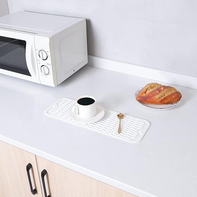 Silicone Dish Drying Mat for Multiple Usage,Easy clean,Eco-friendly,Heat-resistant Silicone Mat for Kitchen Counter,Sink,Bar,Bottle,or Cup White M 17 inches x 6 inches - Bloomnest