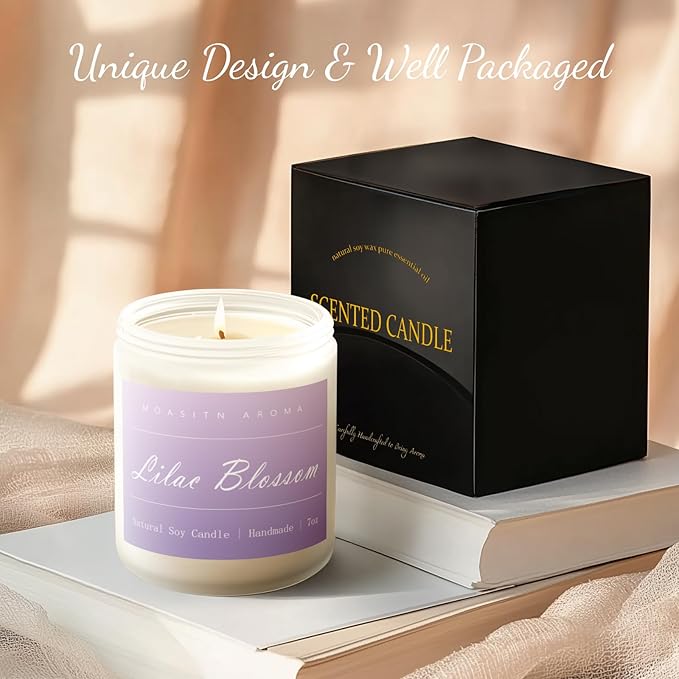 MOASITN Lilac Blossom Spring Soy Candle| Lavender,Lilac,Lemon Scented Candle for Home| Long Burning Aromatherapy Candle| Jar Candel Gift for Women,Men as Birthday,Relaxing,Housewarming Gifts| 7oz - Bloomnest