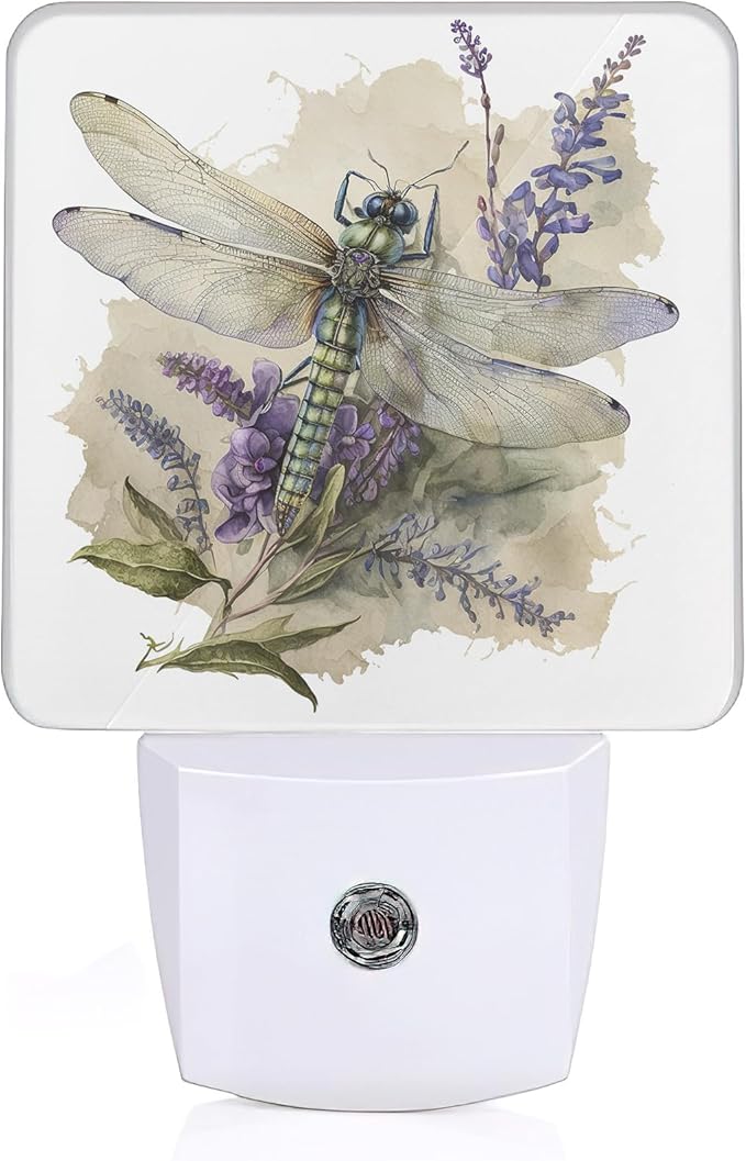 Dragonfly Watercolor Night Light with Dusk to Dawn Light Sensors, Plug-in Wall Led Night Lights, Energy Efficient Lamp for Bedroom/Bathroom/Kitchen/Hallway/Stairs - Bloomnest