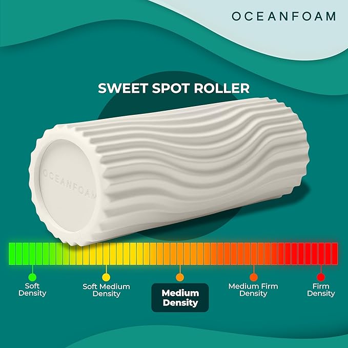 Oceanfoam Sweet Spot Medium Exercise Foam Roller 14"x5.5" – Medium Density Foam Roller for Physical Therapy, Deep Tissue Massage, Yoga, Pilates, Classic Exclusive Wave Texture (Natural) - Bloomnest