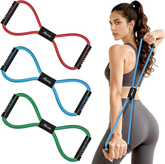 HPYGN Resistance Bands, Figure 8 Exercise Bands for Women Men, 8 Shaped Resistance Bands for Arms, Chest Expander, Yoga Gym Fitness Pulling Rope 8 Word Elastic for Exercise Muscle Training Tubing - Bloomnest
