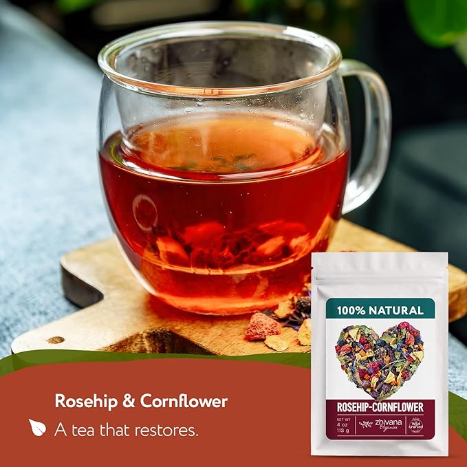 Cornflower Rosehip Herbal Tea – Loose Leaf Caffeine-Free Blend with Hibiscus, Lemon Balm & Elderflower – No Flavorings, No Colorants, No Sweeteners – Pure & Natural – 4oz - Bloomnest