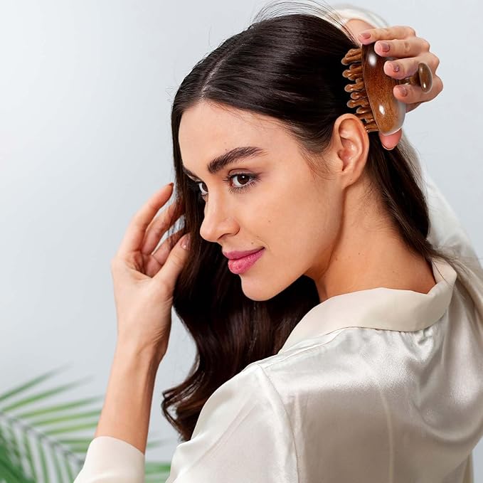 Wooden Scalp Massager & Hair Scrubber - Manual Head Massager with Sandalwood for Scalp Care, Portable Handheld Hair Growth Tool, Comfier Scalp Relaxation Brush for Stress Relief & Spa(Two-Piece Set) Smowfes
