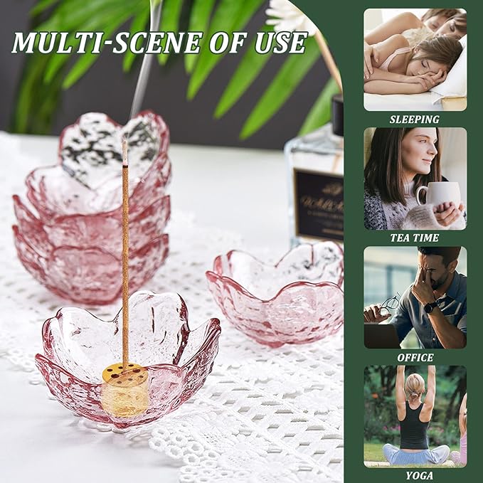 Incense Holder for Sticks and Backflow Incense, Handmade Glass Cherry Blossom Incense Stick Holder with 9 Incenses Holes Incenses Burner Ash Catcher Ideal for Incenses Burning, Home & SPA Decor - Bloomnest