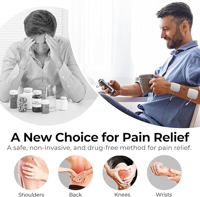AUVON Rechargeable Digital TENS Unit Muscle Stimulator with 600 mAh Battery, TENS Machine with 8 Customizable Modes, Electric Massager for Shoulder, Back Pain Relief, 6 TENS Pads, A Carry Case AUVON