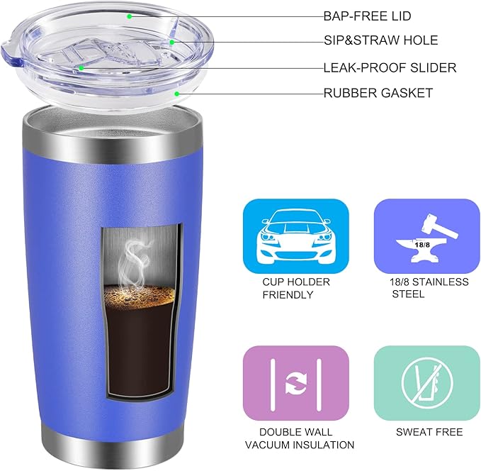 VEGOND 20oz Tumbler with Lid and Straw Stainless Steel Tumbler Cup Bulk Vacuum Insulated Double Wall Travel Coffee Mug Powder Coated Coffee Cup (Bluish Violet 12 Pack) - Bloomnest