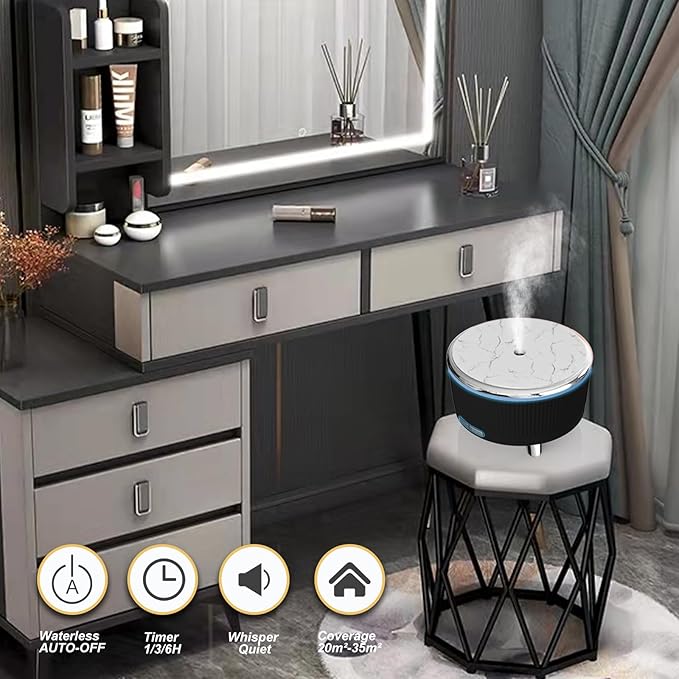 Diffusers for Essential Oils Large Room, 500ml Aromatherapy Diffuser Cool Mist Humidifier with Remote Control,7 Colors Lights & 3 Mist Mode Waterless Auto Off for Women Office Home Black Sliver - Bloomnest