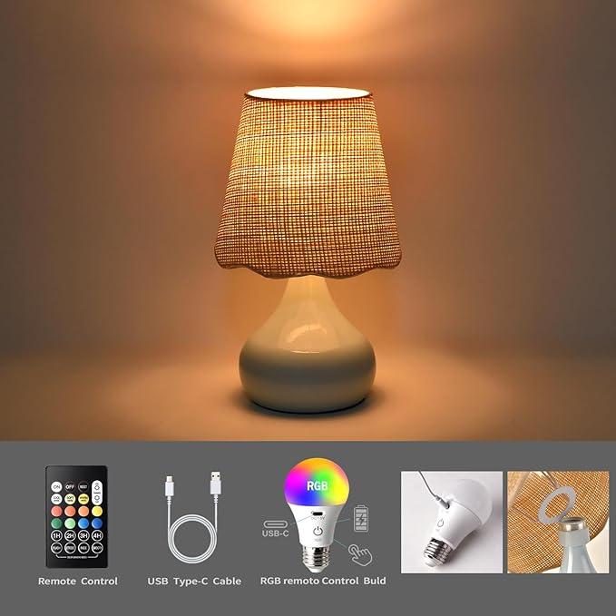 Cordless Table Lamp Rechargeable, Light Blue Mini Cute Table Lamp for Nightstand, Battery Operated Small Table Lamp for Small Spaces for Kitchen Counter, Bookshelf, Bedside, Bedroom, Living Room - Bloomnest