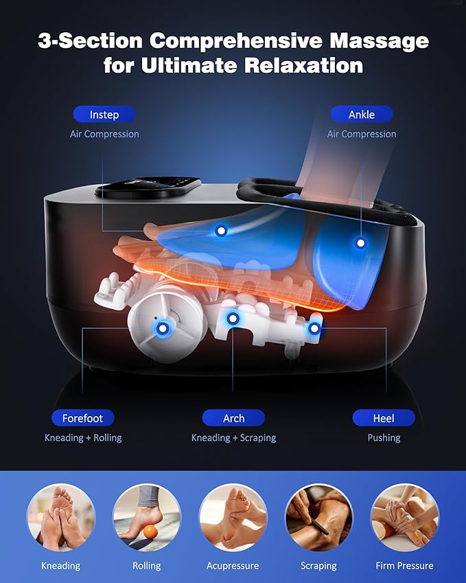 Foot Massager with Heat and Remote, Shiatsu Deep Kneading Feet Massager for Plantar Fasciitis & Neuropathy, Foot Warmer, Gifts for Mom Women Men Dad, Fits Up to Men Size 12 - Bloomnest
