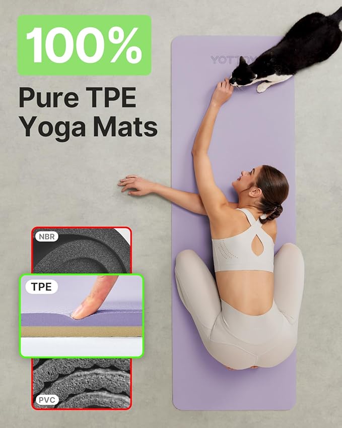 Yoga Mat,Non-Slip TPE Exercise Mat(1/4 Inch) for Pilates, Fitness & Barefoot Workouts, Home Gym Studio with Strap & Bag - Bloomnest