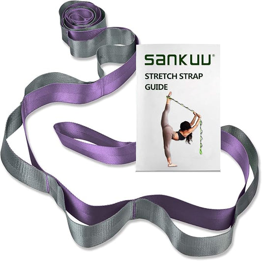 SANKUU Yoga Straps Stretching Strap with 12 Loops Workout Poster, Straps for Stretching Physical Therapy Equipment Long Stretch Out Bands for Exercise, Pilates and Gymnastics for Women Men - Bloomnest