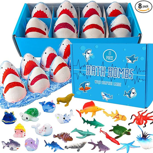 Shark Bath Bombs for Kids with Surprise Inside SEA Animals - Natural and Safe Bath Bombs Gift Set for Girls & Boys - Multicolored Organic Bubble Bath. - Bloomnest