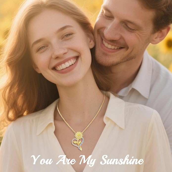 Valentine's Day Gift for Her-18k Gold Plated Sunflower Necklace for Women Wife Anniversary Birthday Gifts for Wife Her You Are My Sunshine Pendant Necklaces Gold Jewelry Gifts for Girlfriend Mom - Bloomnest