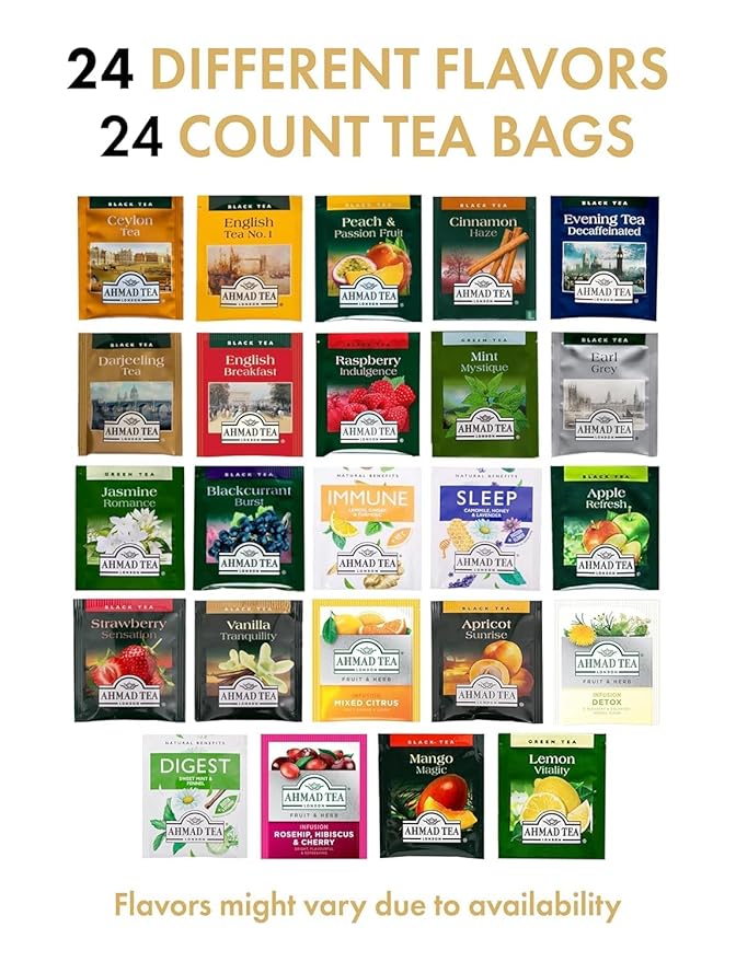 Ahmad Tea Advent Calendar, Tea Bags Sampler Assortment Variety Pack Gift (24 Count) 24 DIfferent Flavors of Tea - Bloomnest