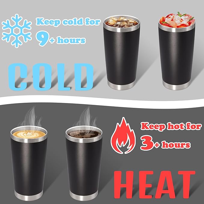 20 oz Tumbler with lid Double Wall Vacuum Insulated Tumblers Stainless Steel Coffee Mug Travel Coffee Tumbler Powder Coated Tumbler Cup Keep Hot&Cold - (Black 6 Pack) - Bloomnest