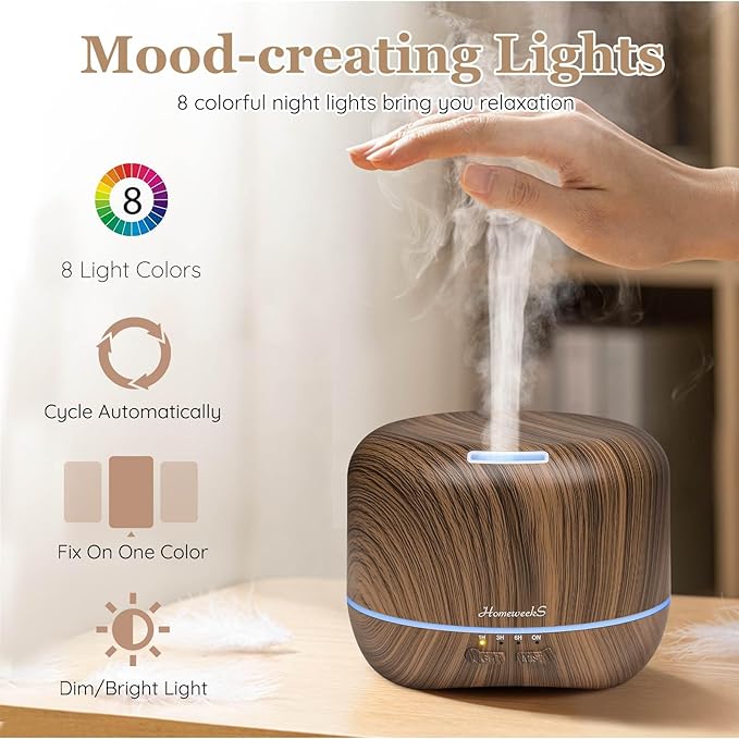 Aromatherapy Essential Oil Diffuser for Room: Air Humidifier Aroma Scent Cool Mist Diffuser Colorful Lights Wood Cute Small Large Waterless Auto Off Ultrasonic Diffusers for Home Bedroom (300ml) - Bloomnest