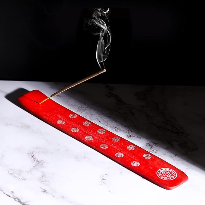 Bless-International Traditional-Handmade-Burner Wooden-Incense-Stick-Holder Ash-Catcher-Stand for-Aromatherapy-Meditation-Yoga (Fire Red) 10 Inches, Pack of 1 - Bloomnest