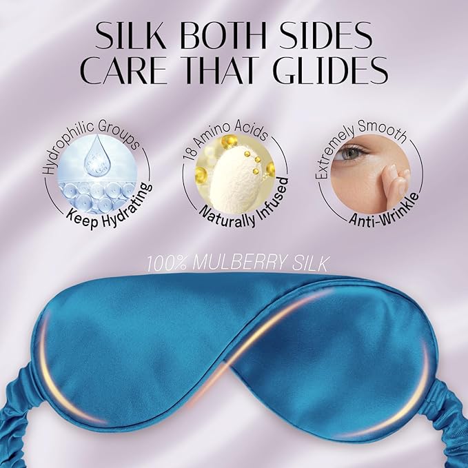 Silk Sleep Mask Eye Mask Blindfold with Double Layer Silk Filling and Elastic Strap for Full Night's Sleep, Travel and Nap, Eye Cover Eyeshade with Luxury Bag and Ear Plugs by OLESILK (Royal Blue) - Bloomnest