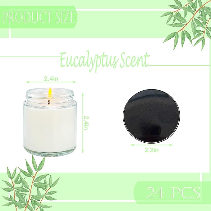 24 Pcs 4 Oz Mini Soy Candles,Eucalyptus Scented,Aromatherapy Candle,Bulk Candle Set，Great Stress Relieving Scented Candles for Girls as a Gift for Birthdays, Weddings and More! - Bloomnest