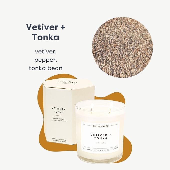 Calyan Wax Co. 2 Wick Candle, Vetiver + Tonka Scented Candle, 37 Hour Burn Time, Aromatherapy Soy Candles, Non Toxic & Vegan Soy Wax, Glass Tumbler Scented Candles, 8.8oz - Bloomnest