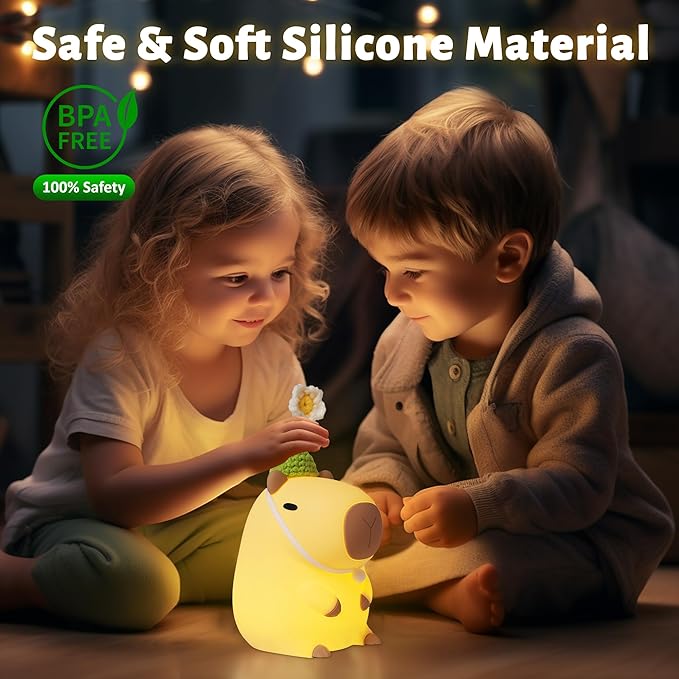 Attivolife Capybara Night Light for Kids, Cute Animal Soft Silicone LED Lamp with Dimmable and Timer, Portable Rechargeable Bedroom Bedside Table Decor, Birthday Christmas Gifts for Children Baby - Bloomnest