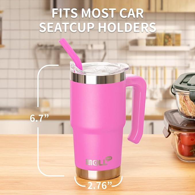 Kids Tumbler-16 oz Stainless Steel Double Wall Vacuum Insulated Tumbler Cup with Lid and Straw Travel Coffee Mug with Handle(Hot Pink) - Bloomnest